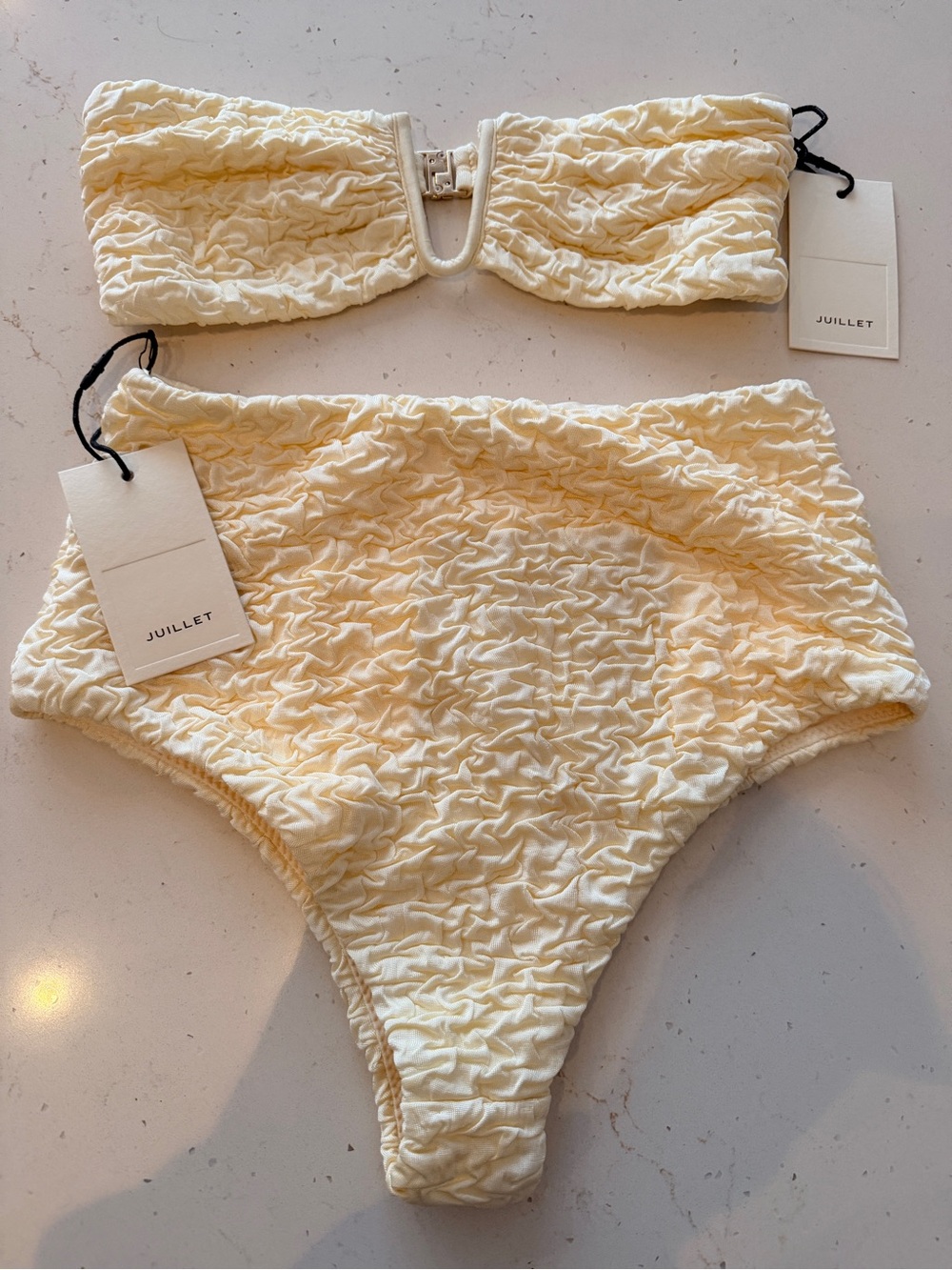 Juillet NWT Cream High-Waist Textured Bikini Set Size S